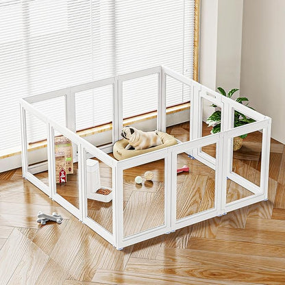 Clear Acrylic Dog Playpen Transparent Dog Playpen Indoor, Easy Assemble Clear Pet Pen for Puppy Bunny Cat Pig, Sturdy &amp; Easy Cleaning Plastic Dog Puppy Fence (30" H, 12PCS)