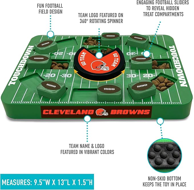 Pets First NFL Cleveland Browns Large Puzzle Toy, New Size, Interactive Dog Treat &amp; Slow Feeding Toy