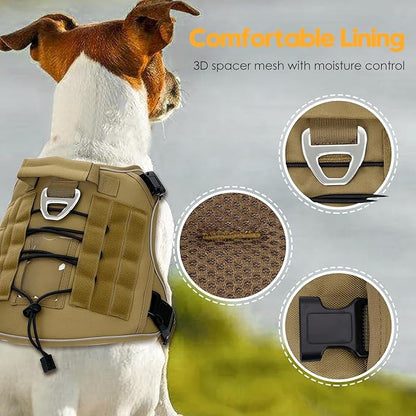 Heavy-Duty Tactical Dog Harness for Large Dogs, No Pull Adjustable Reflective Pet Vest with Molle System, K9 Military-Grade Control for Service Training, Outdoor &amp; 10+ Breeds, Khaki, XX-Large