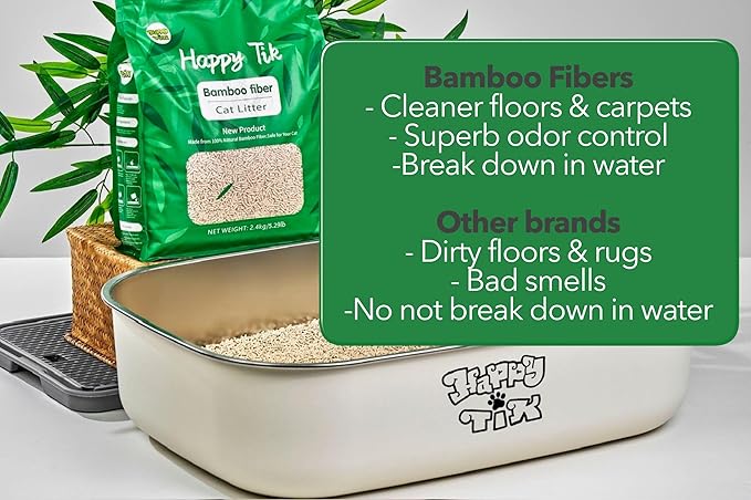 Plant-Based Bamboo Fiber Cat Litter, Green &amp; Eco Friendly, Flushable &amp; Resealable, Instant Clumping, Dust Free, Odor Control, 5.3Pounds, Unscented
