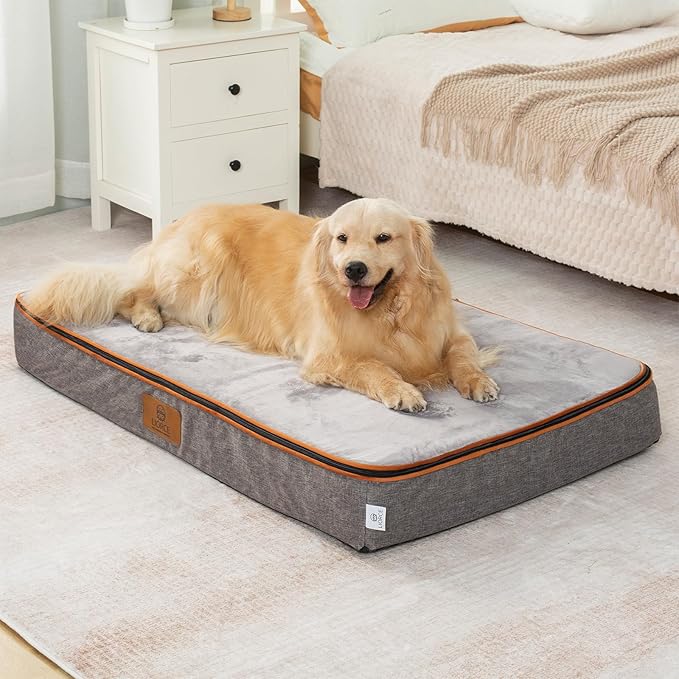Orthopedic Memory Foam XXL Dog Bed - 6" Thick Beds for Extra Large Sized Dog - Waterproof Removable Washable Cover &amp; Wrap-Around Zipper - Ultimate Comfort &amp; Easy Maintenance, Light Grey