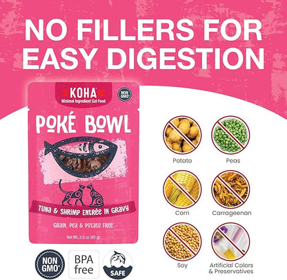 KOHA Poké Bowl Tuna &amp; Shrimp Entree in Gravy for Cats, 12-Pack of 3oz Pouches