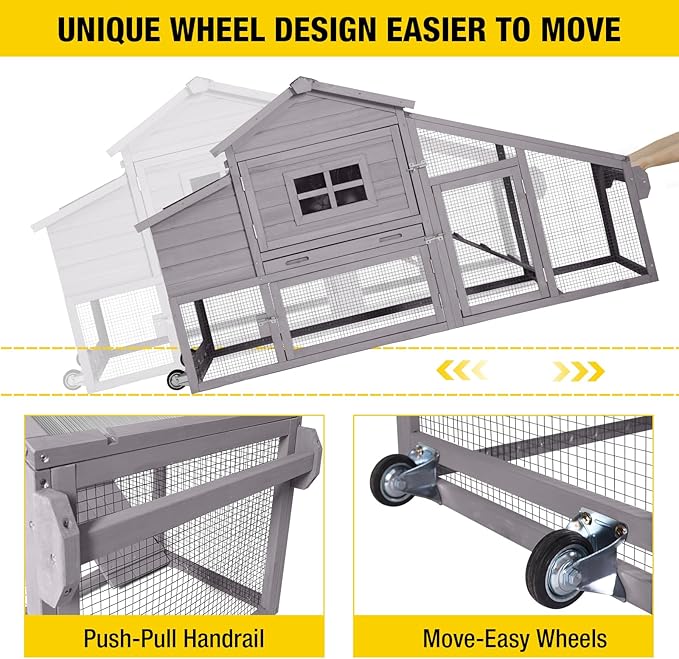Aivituvin Chicken Coop Mobile Hen Coop, Large Poultry Cage with Wheels Outdoor Backyard Chicken House