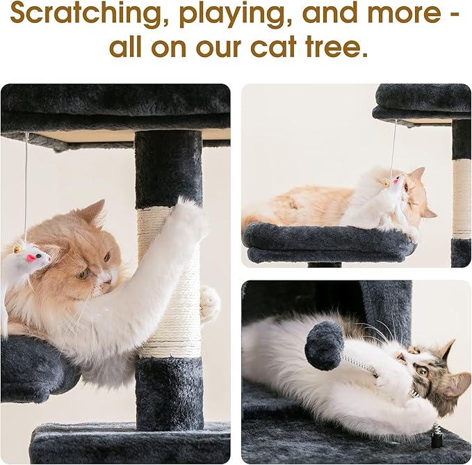 MWPO 70.1-Inch Large Cat Tree, Multi-Level Tall Cat Tower for Indoor Cats, Plush Cat Condo with Big Padded Perches, Sisal-Covered Scratching Posts, Hammock, Toys for Kittens &amp; Cats - Smoky Grey