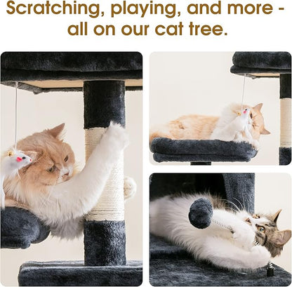 MWPO 70.1-Inch Large Cat Tree, Multi-Level Tall Cat Tower for Indoor Cats, Plush Cat Condo with Big Padded Perches, Sisal-Covered Scratching Posts, Hammock, Toys for Kittens &amp; Cats - Smoky Grey