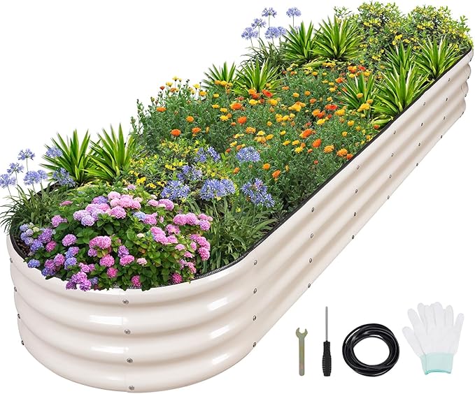 1MORE Galvanized Raised Garden Bed- Planter Garden Boxes Outdoor, Raised Beds for Gardening, 8x2x1ft Metal Garden Bed Kit for Vegetables Flower, Planter Raised Beds with Protective Tape &amp; Tools.White