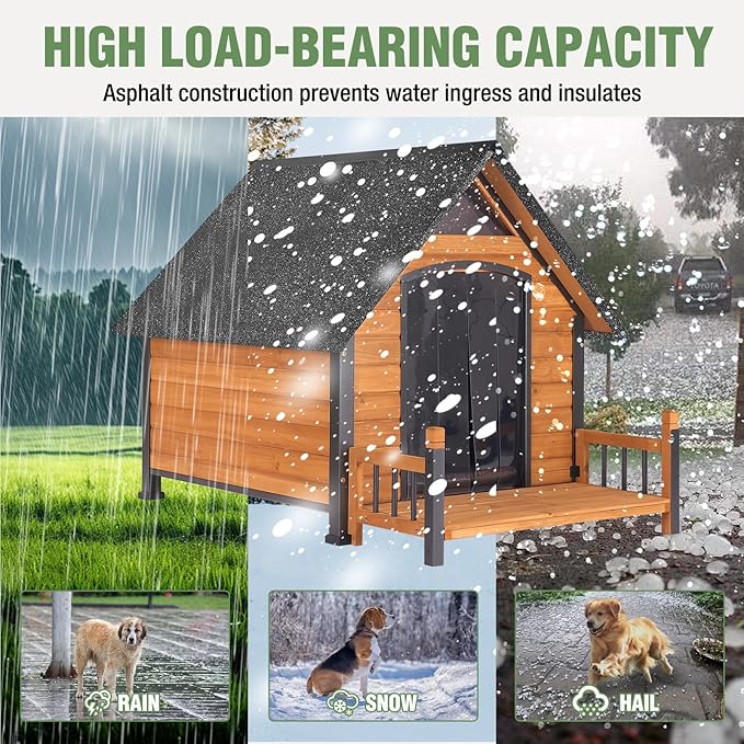 Heated Dog House Outdoor with Insulated Liner in Winter, Weatherproof Puppy Kennel with Anti-Chewing Metal Frame, Dog Shelter for Large, Medium and Small Dogs (Brown, 50.9&