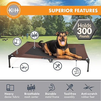 K&amp;H Pet Products Outdoor Elevated Dog Cot, Breathable Cooling Elevated Cot Hammock Pet Bed for XL Dogs, Washable Mesh Cover, Raised Metal Frame, Collapsible, Portable - Jumbo 56 X 38in Chocolate