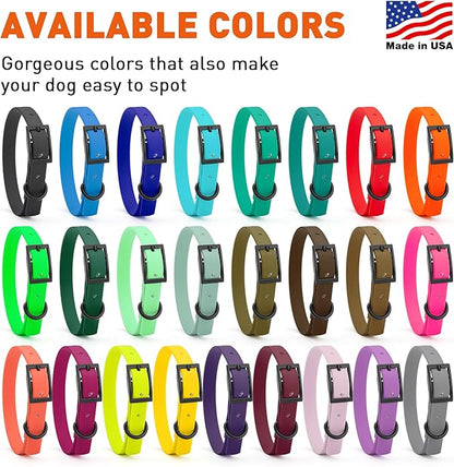 Dogline Biothane Waterproof Dog Collar Strong Coated Nylon Webbing with Black Hardware Odor- Proof for Easy Care Easy to Clean High Performance Fits Small Medium or Large Dogs, Black