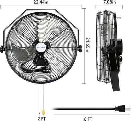 BILT HARD 18 inch Industrial Wall Fan, 4300 CFM, 3-Speeds High Velocity Wall Mount Fan with Sealed Motor, Heavy Duty Metal Barn Fans, 2 Pack