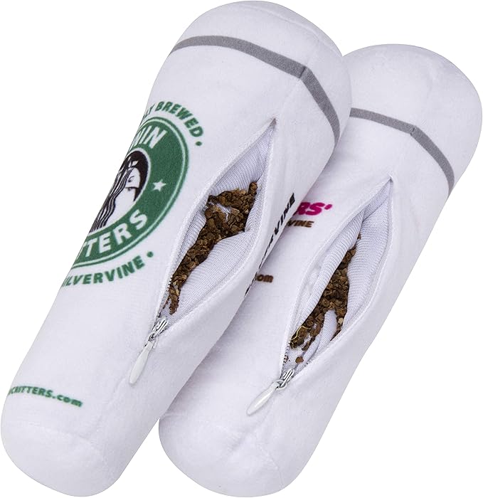 KittiBuzz 2-Pack Organic Silvervine Catnip Substitute Toys for Cats &amp; Kittens | 100% All-Natural Wild Harvested Silvervine | 2 Refillable Coffe Cup Kicker Cat Toys
