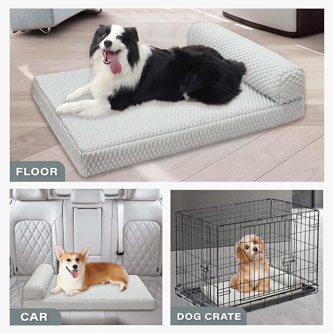 Tinaco Orthopedic Cooling Bed for Large Dogs &amp; Cats, Removable Washable Cover (X-Large, White/Grey)