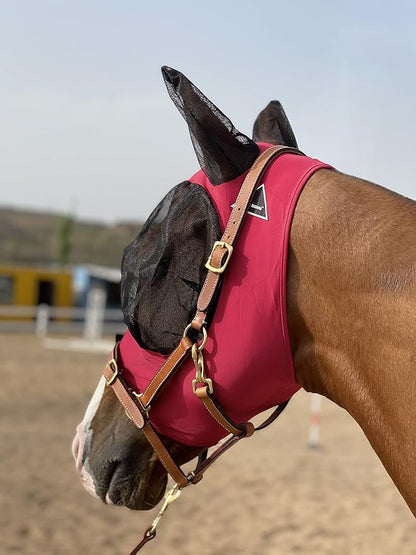 Horse Fly Mask Super Comfort Horse Fly Mask Elasticity Fly Mask with Ears We Only Make Products That Horses Like… (Burgundy, M)