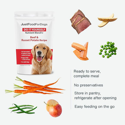 JustFoodForDogs DIY Nutrient Blend for Homemade Dog Food, Beef &amp; Russet Potato, 4.55oz