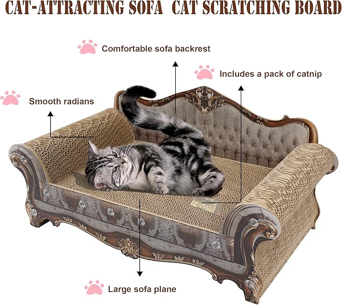 Sofa Shaped Scratching Couch,Thick Scratching Cardboard, Lounge Bed for Indoor Rest&amp;Play, Sofa Scratcher Pad (23 "L X 12.2" W X 10.6 "H)