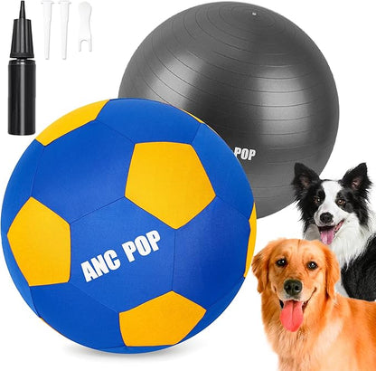 Herding Ball for Dogs &amp; Horses - 20" Large Blue &amp; Yellow Ball with Hand Pump