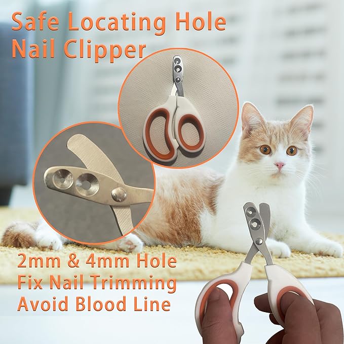 Cat Grooming Brush Kit 6 Tools - Deshedding &amp; Dematting for Long/Short Hair, Self-Cleaning Slicker Brush with 6-in-1 Flea Comb for Cats &amp; Kittens (Orange)
