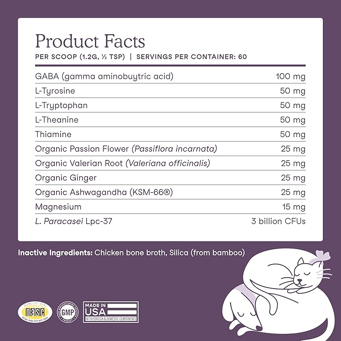 Fera Pets Calming Supplement for Dogs &amp; Cats with Probiotics, L-Theanine, and Ashwagandha - Supports Anxiety Relief - Promotes Relaxation - 60 Scoops
