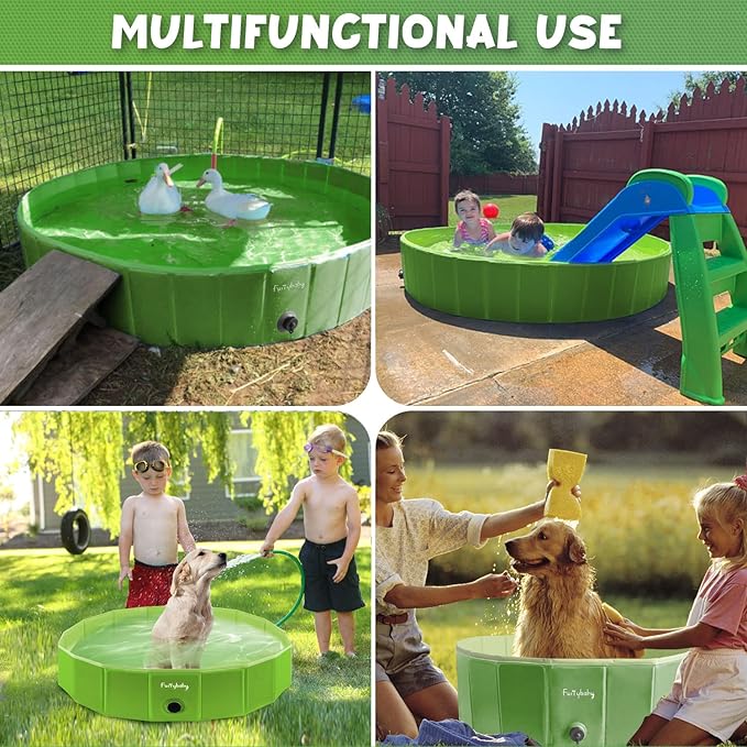 Furrybaby Dog Pool, Foldable Dog Pools for Large Dogs Portable Kiddie Pool Pet Doggie Wading Swimming PoolGreen 39&