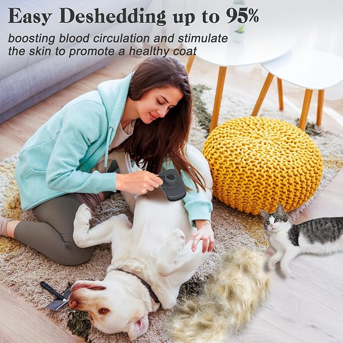 Self-Cleaning Deshedding Brush for Dogs &amp; Cats - Skin-Friendly Grooming Tool with Hair Brush for Long and Short Haired Pets, Grey