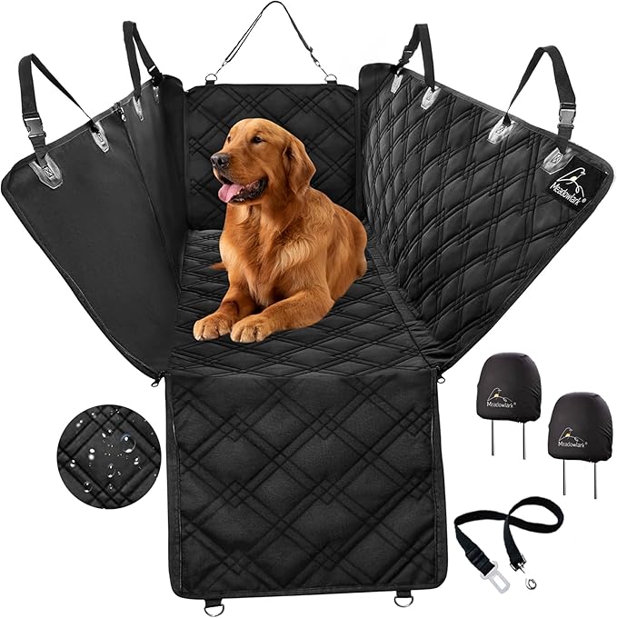 Meadowlark XL Dog Seat Covers Unique Design &amp; Full Car Protection-Doors,Headrests &amp; Backseat. Extra Durable Zippered Side Flap, Waterproof Hammock Pet Seat Cover + Seat Belt &amp; 2 Headrest Protectors