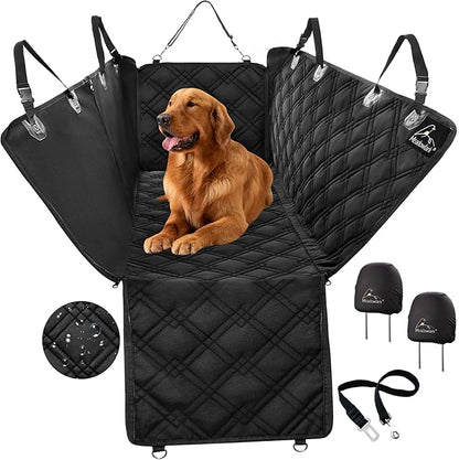 Meadowlark XL Dog Seat Covers Unique Design &amp; Full Car Protection-Doors,Headrests &amp; Backseat. Extra Durable Zippered Side Flap, Waterproof Hammock Pet Seat Cover + Seat Belt &amp; 2 Headrest Protectors