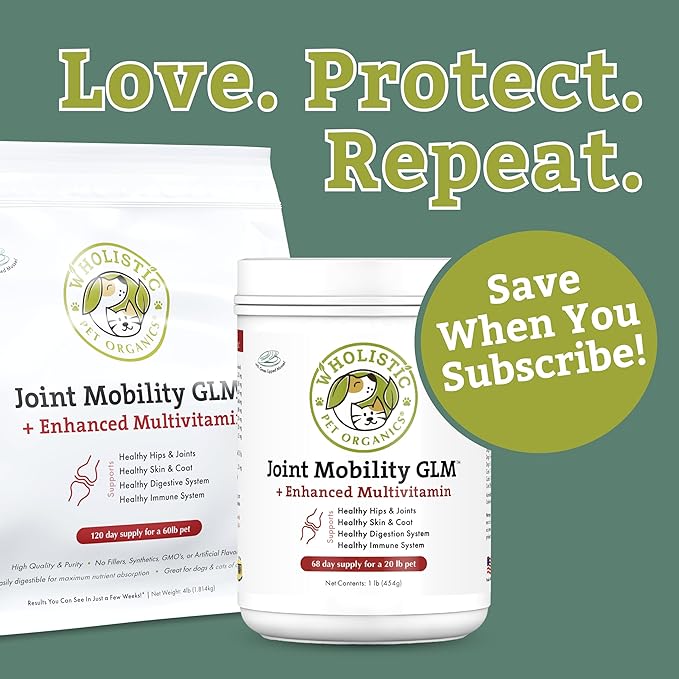 Wholistic Pet Organics Joint Mobility GLM - 2 Lb - Glucosamine for Dogs and Chondroitin Supplement Green Lipped Mussels - Joint Supplement for Dogs - Arthritis Pain Reliever for Large &amp; Small Breeds