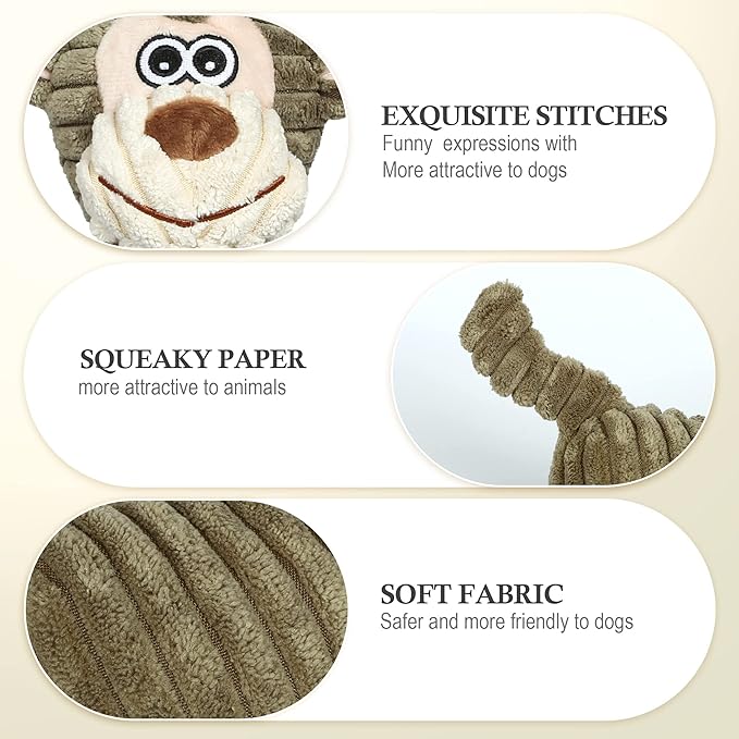 Dog Toys for Large Dog - Plush Squeaky Medium &amp; Small Dog Toys - Stuffed Animals Puppy Toys - Funny Cute Dog Toys for Dog Birthday Presents (Monkey)