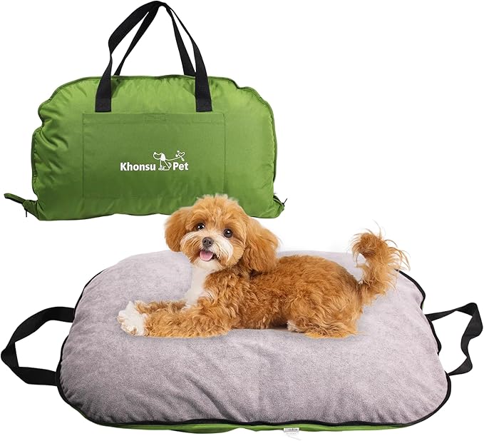 Portable Waterproof Dog Mat for Camping, Patio &amp; Travel - Foldable Outdoor Dog Bed with Teflon Shell &amp; Removable Plush Pad - Easy Clean, Durable - S (Sage Green)
