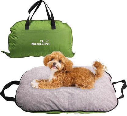 Portable Waterproof Dog Mat for Camping, Patio &amp; Travel - Foldable Outdoor Dog Bed with Teflon Shell &amp; Removable Plush Pad - Easy Clean, Durable - S (Sage Green)