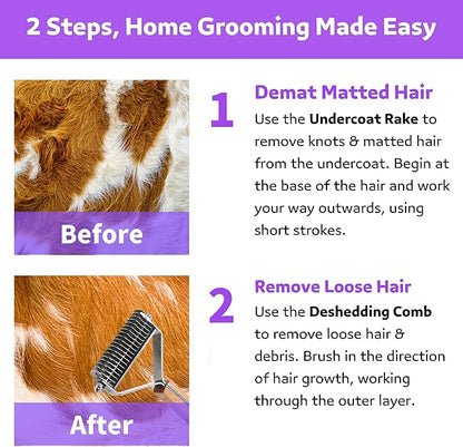 2 in 1 Dogs Cats Dematting Grooming Comb, Perfect Deshedding Undercoat Rake for Poodle &amp; Goldendoodle, Efficiently Detangling Shedding Loose Hair &amp; Matted Fur, All Long Haired Pet (Dark)