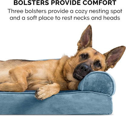Furhaven Cooling Gel Dog Bed for Medium/Small Dogs w/ Removable Bolsters &amp; Washable Cover, For Dogs Up to 35 lbs - Faux Fur &amp; Velvet Sofa - Harbor Blue, Medium