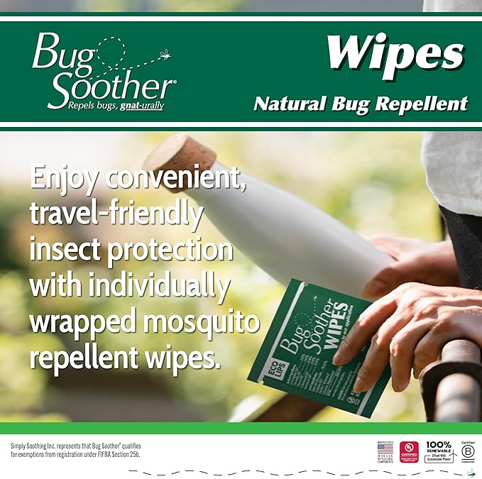 Bug Soother Wipes (100 ct) - Natural Insect, Gnat and Mosquito Repellent &amp; Deterrent - 100% DEET-Free Safe Bug Wipes for Adults, Kids, &amp; Pets - Made in USA