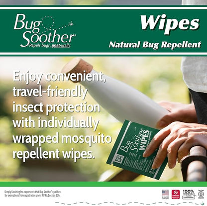 Bug Soother Wipes (100 ct) - Natural Insect, Gnat and Mosquito Repellent &amp; Deterrent - 100% DEET-Free Safe Bug Wipes for Adults, Kids, &amp; Pets - Made in USA
