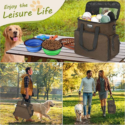 Dog Travel Bag Airline Approved–Pet Travel Tote with Collapsible Bowls,Food Containers &amp; Feeding Mat–Multi-Pocket Organizer for Dogs &amp; Cats, Durable &amp; Water-Resistant for Hiking,Trips,Outdoors