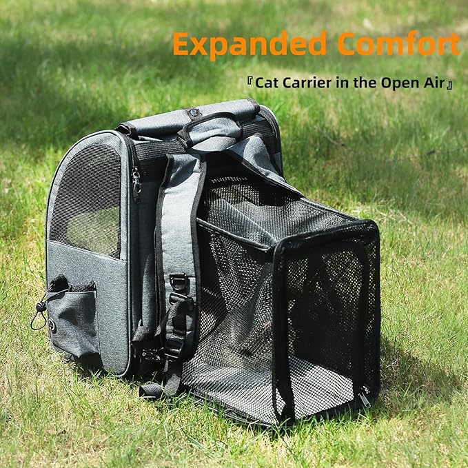 Hoopet Expandable Cat Backpack Carrier – Breathable Pet Carrier for Small Cats &amp; Dogs, Foldable Travel Backpack with Mesh Ventilation for Hiking, Walking, Camping, Dark Grey