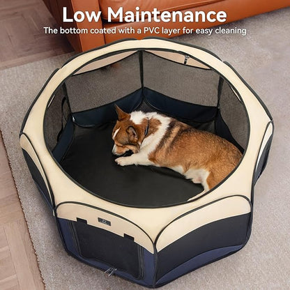 A4Pet Collapsible Playpen, 39.5” Portable Dog Playpen with Bowl, Suitable for Puppies, Kittens, and Small Animals, Removable Zipper &amp; Mesh Panel(16”W × 10”H)