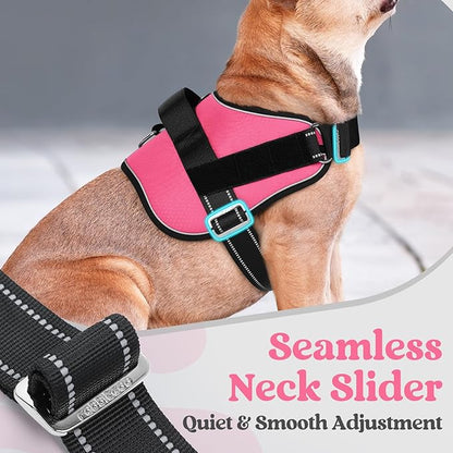 rabbitgoo Dog Harness Medium Sized, Easy On Pet Vest with One Buckle, No Pull Adjustable Service Harness with D-Ring &amp; Handle, Reflective for Safety Walking, Training, Pink, M