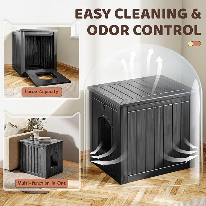 Outdoor &amp; Indoor Dog House for Weatherproof and Stylish Furniture, Insulated Dog House Outdoor, Multi - Use for Small and Medium Dogs (Black, 22.8" L × 17.7" W × 21.7" H)
