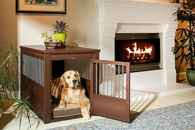 New Age Pet ECOFLEX Dog Crate End Table - Furniture-Style Pet Crate for Crate Trained Dogs - Stainless Steel Tubing &amp; a Latched Closure - 10 Year Manufacturer&
