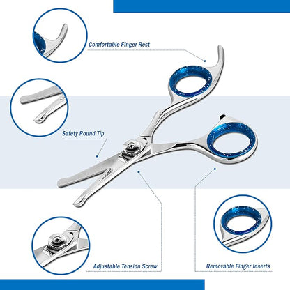 Laazar Straight Dog Grooming Scissors - Comfortable Around The Eyes Cat &amp; Dog Scissors | Blunt Dog Trimming Scissors| Premium Stainless Steel | Grooming Scissors For Dogs - Dog Hair Scissors