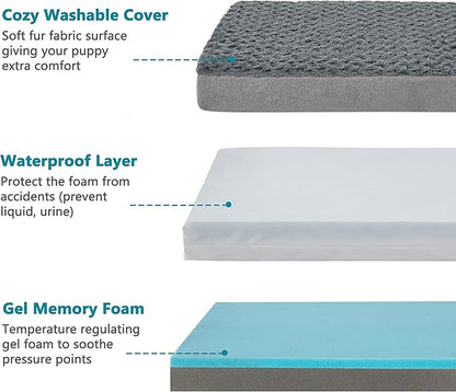 Jumbo Human Dog Bed, Orthopedic Memory Foam Pet Mat, Washable Dog Crate Bed with Cooling Gel, Removable Cover &amp; Waterproof Lining