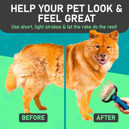 Maxpower Planet Dog Rake and Dog Hair Brush - Gently Removes Loose Undercoat, Mats and Tangled - Deshedding Grooming Tool for Dogs &amp; Cats - Self Cleaning Slicker Brush - All Hair Types