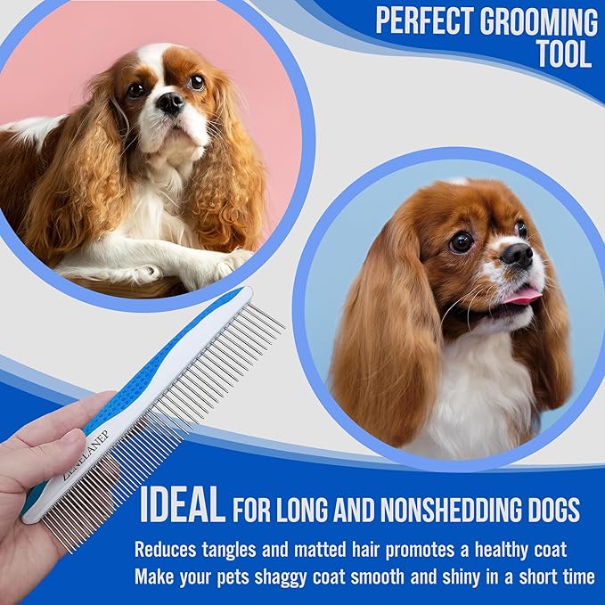 Dog Grooming Comb for Matting – Metal Dematting Comb with Stainless Steel Teeth &amp; Non-Slip Handle (Style 1)