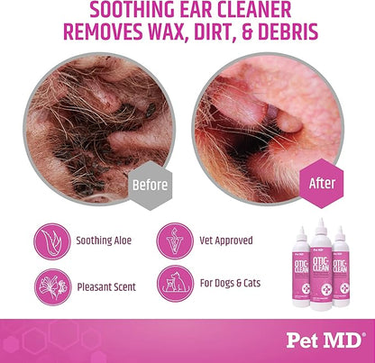 Pet MD Otic Clean Dog Ear Cleaner for Cats and Dogs - Effective Against Infections, Itching, and Controls Odor - 8 oz