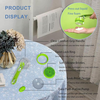 (4PCS) Pet Bath Brush,2025 New 2 in 1 Dog Bath Brush,Dog Shampoo Brush Bubble Maker,Bathing Dogs Grooming Massage Brush for Long &amp; Short Haired Dogs &amp; Cats,with Built-in Shampoo Dispenser(Green)