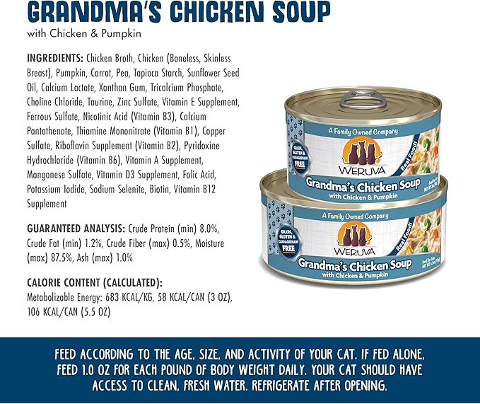 Weruva Classic Cat Food, Grandma?S Chicken Soup with Chicken Breast &amp; Veggies, 5.5Oz Can (Pack of 24)