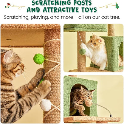 MWPO 70.1-Inch Green Large Cat Tree, Multi-Level Tall Cat Tower for Indoor Cats, Plush Cat Condo with Big Padded Perches, Sisal-Covered Scratching Posts, Hammock, Toys for Kittens &amp; Cats
