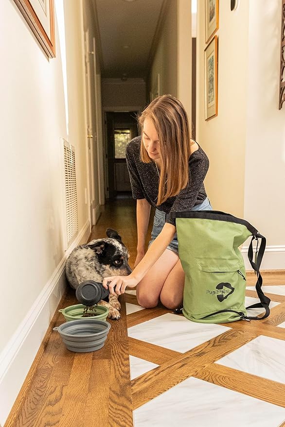 Dog Travel Bag – Large Capacity Pet Food Organizer with Backpack Leash, Water-Resistant &amp; Food-Safe, Includes ID Tag – Travel Gear for Dogs, Hiking, Camping &amp; Road Trips (Green)