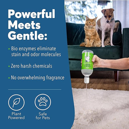 Dog &amp; Cat Urine Stain and Odor Eliminator for Carpet, Upholstery, Hard Floors - Single 32 oz., Grapefruit &amp; Thyme Scent, Enzyme Bio-Active Formula with Squeeze and Spray Top